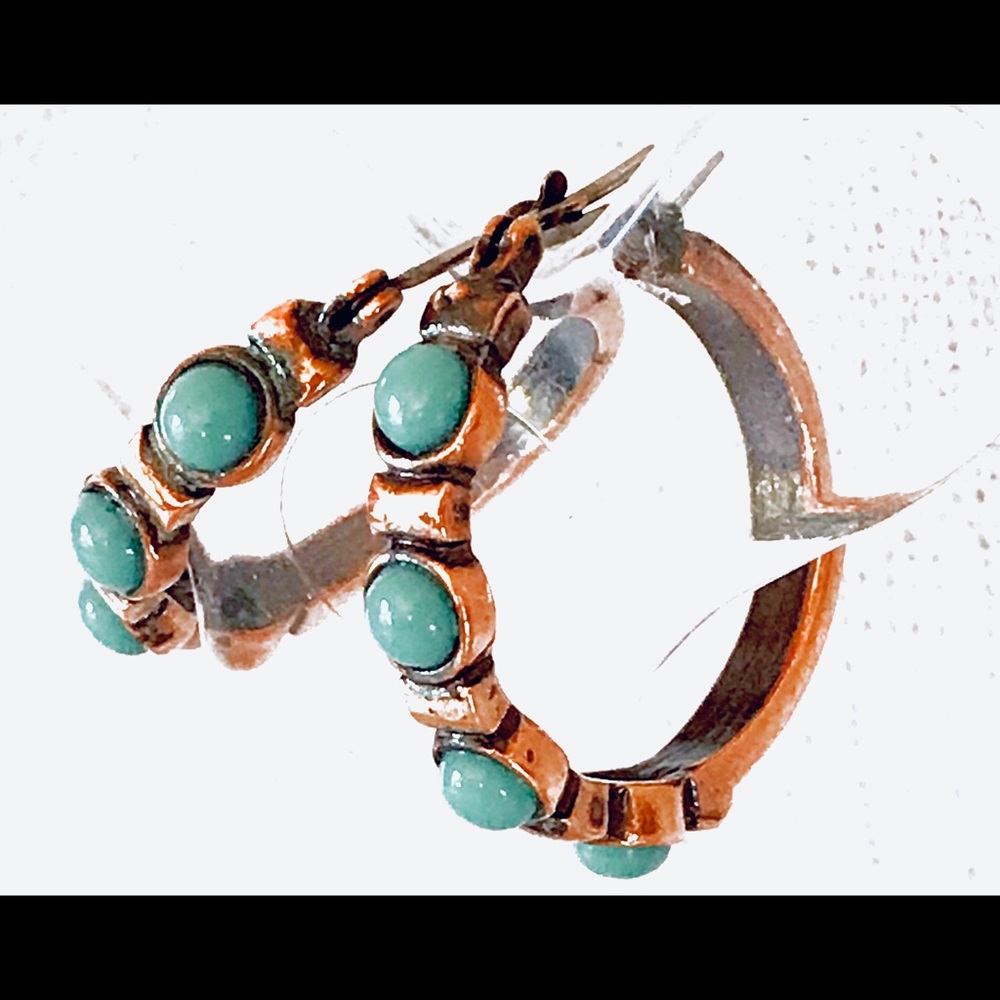 Turquoise and copper hoop earrings
